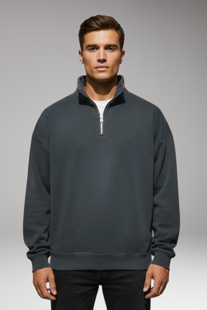 Men’s Fleece Pullover with Stand Collar and Ribbed Cuffs