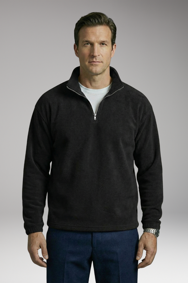 Men’s Fleece Pullover with Stand Collar and Ribbed Cuffs
