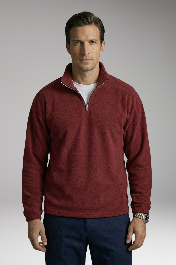 Men’s Fleece Pullover with Stand Collar and Ribbed Cuffs