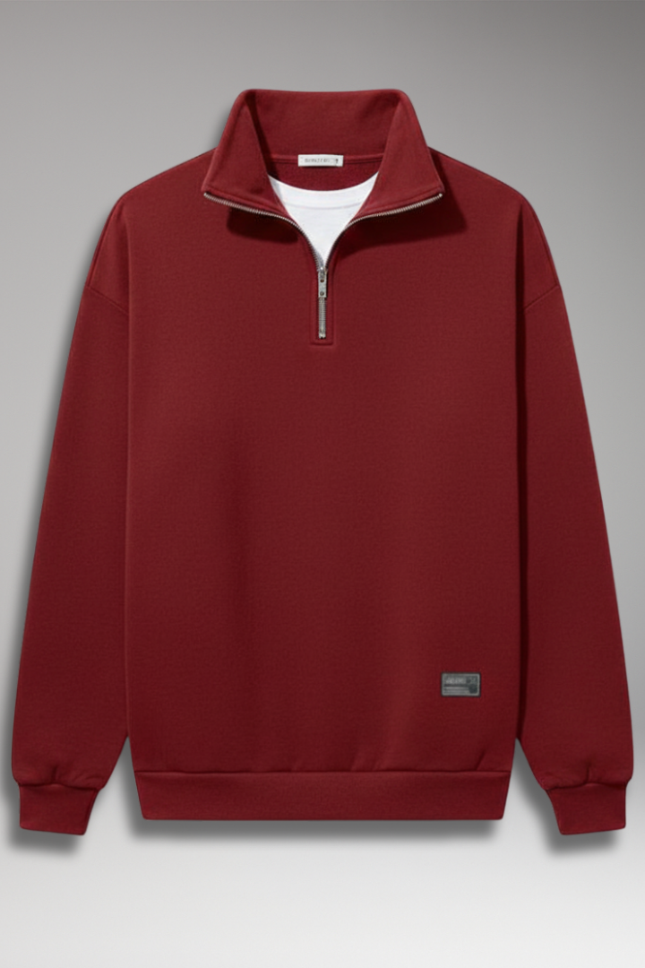 Men’s Fleece Pullover with Stand Collar and Ribbed Cuffs