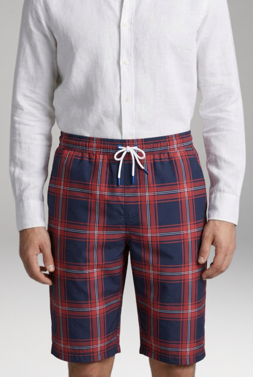 Men's Geometric Checkered Drawstring Shorts with Side Pockets