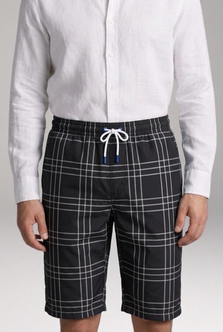 Men's Geometric Checkered Drawstring Shorts with Side Pockets