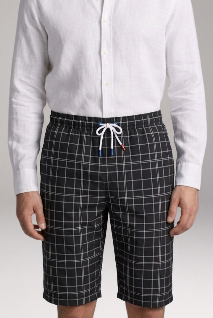 Men's Geometric Checkered Drawstring Shorts with Side Pockets