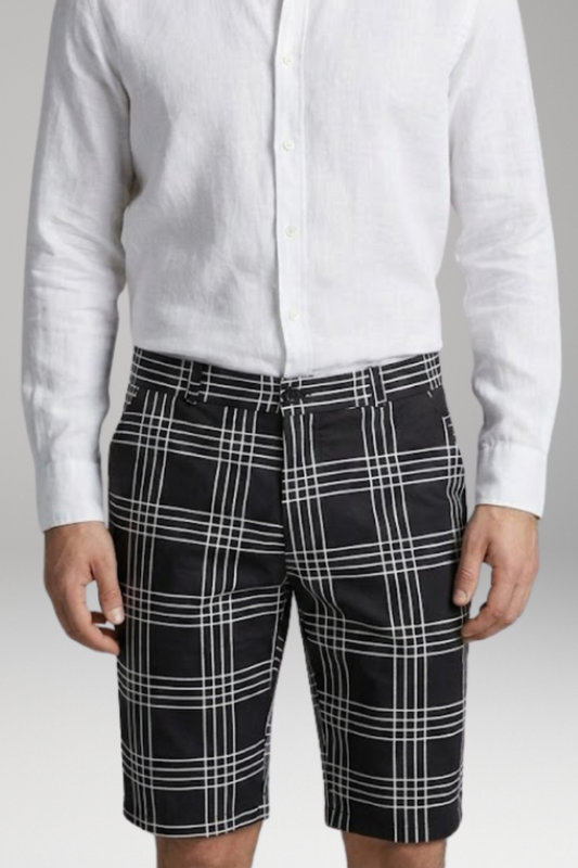 Men's Geometric Checkered Drawstring Shorts with Side Pockets