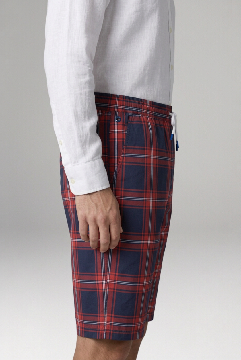 Men's Geometric Checkered Drawstring Shorts with Side Pockets