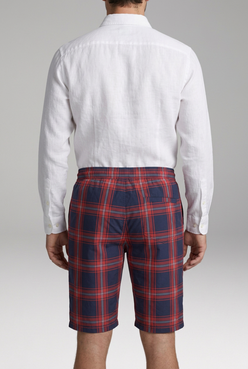 Men's Geometric Checkered Drawstring Shorts with Side Pockets