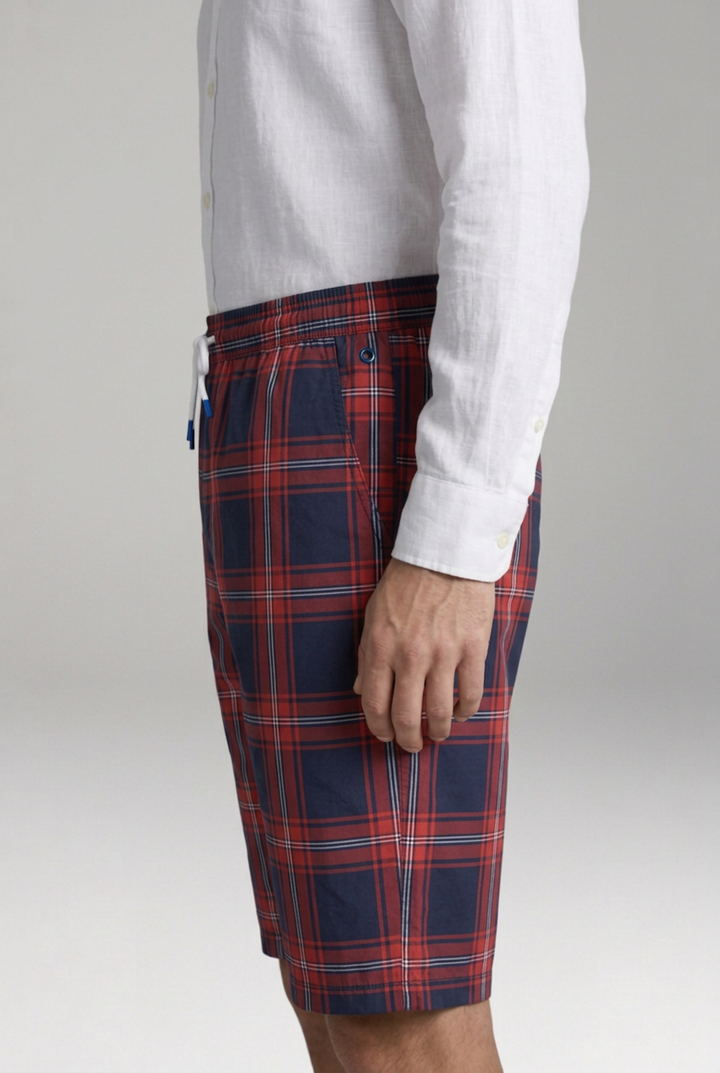 Men's Geometric Checkered Drawstring Shorts with Side Pockets