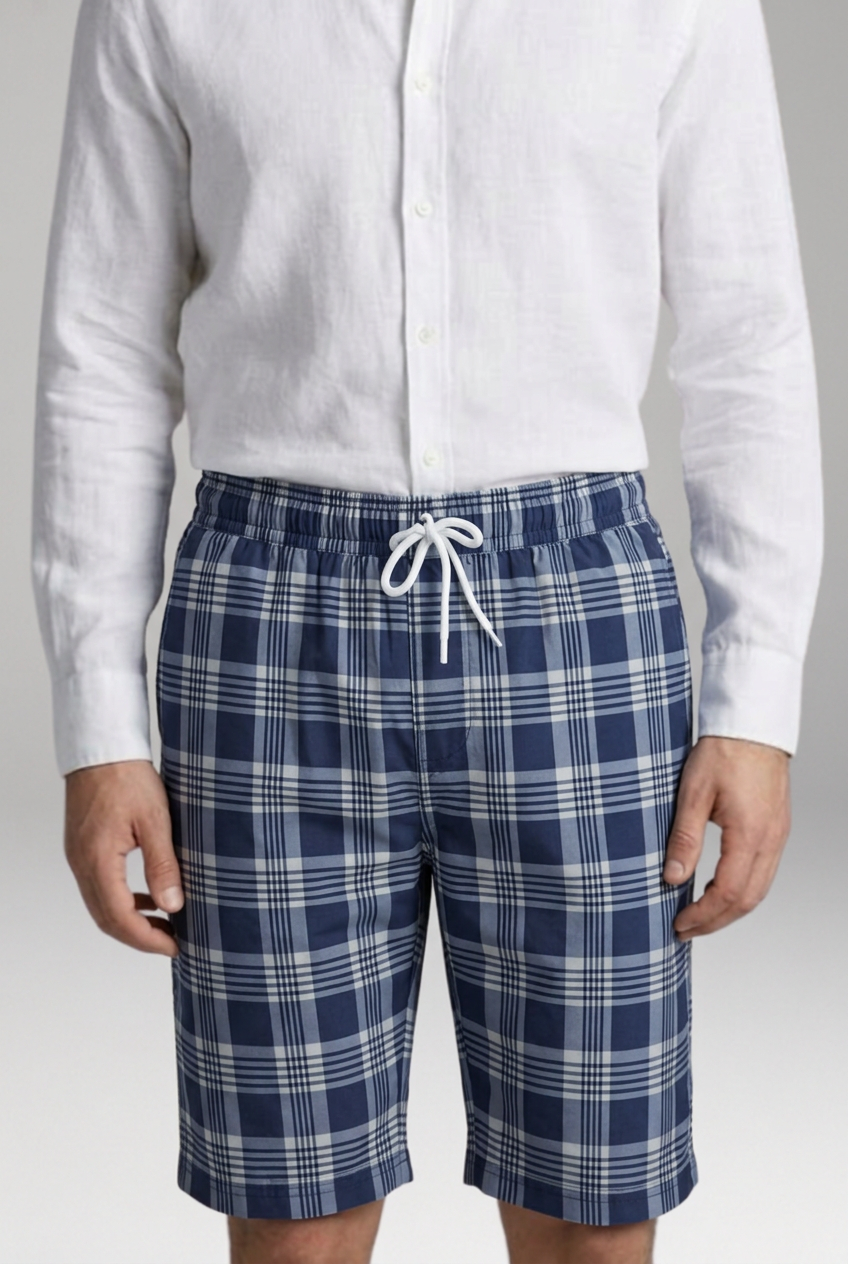 Men's Geometric Checkered Drawstring Shorts with Side Pockets