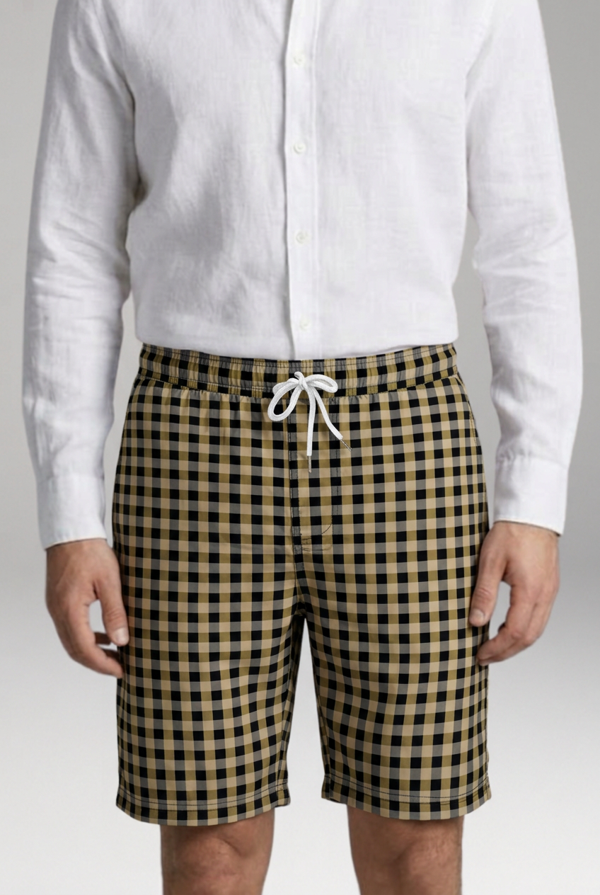 Men's Geometric Checkered Drawstring Shorts with Side Pockets