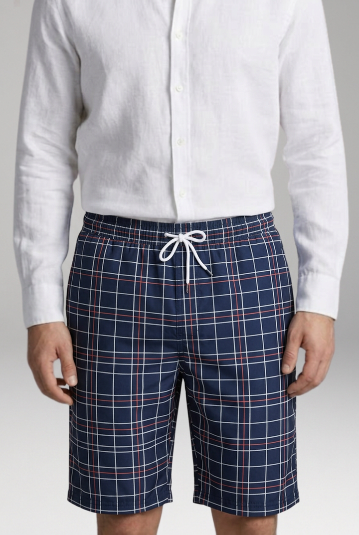 Men's Geometric Checkered Drawstring Shorts with Side Pockets