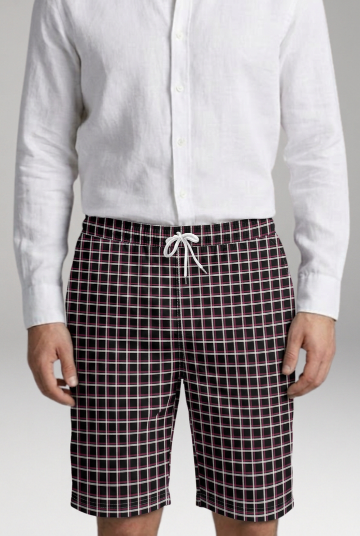 Men's Geometric Checkered Drawstring Shorts with Side Pockets
