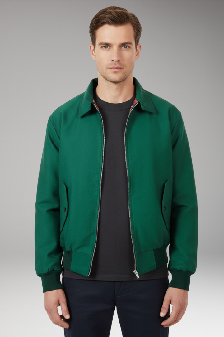 Men’s Harrington Jacket with Zip Closure and Checked Lining