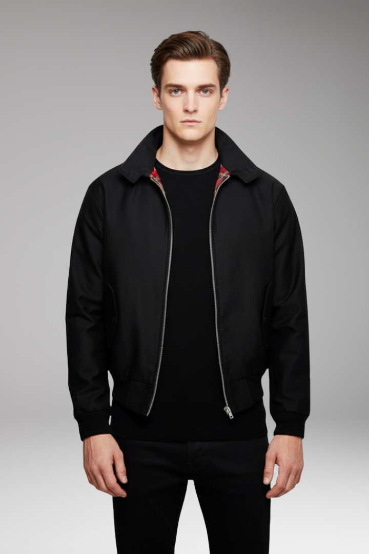 Men’s Harrington Jacket with Zip Closure and Checked Lining