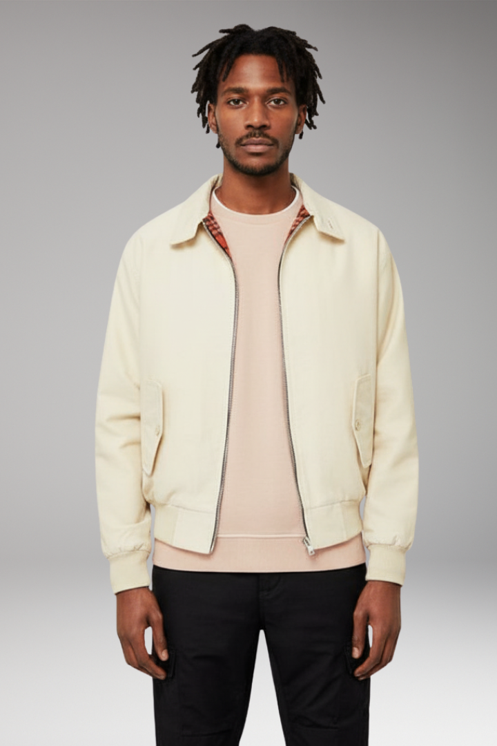Men’s Harrington Jacket with Zip Closure and Checked Lining