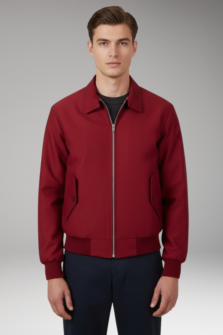 Men’s Harrington Jacket with Zip Closure and Checked Lining