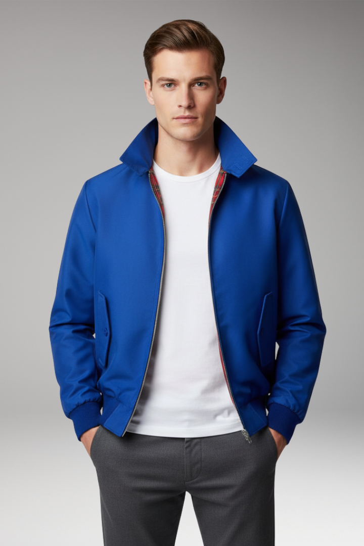 Men’s Harrington Jacket with Zip Closure and Checked Lining