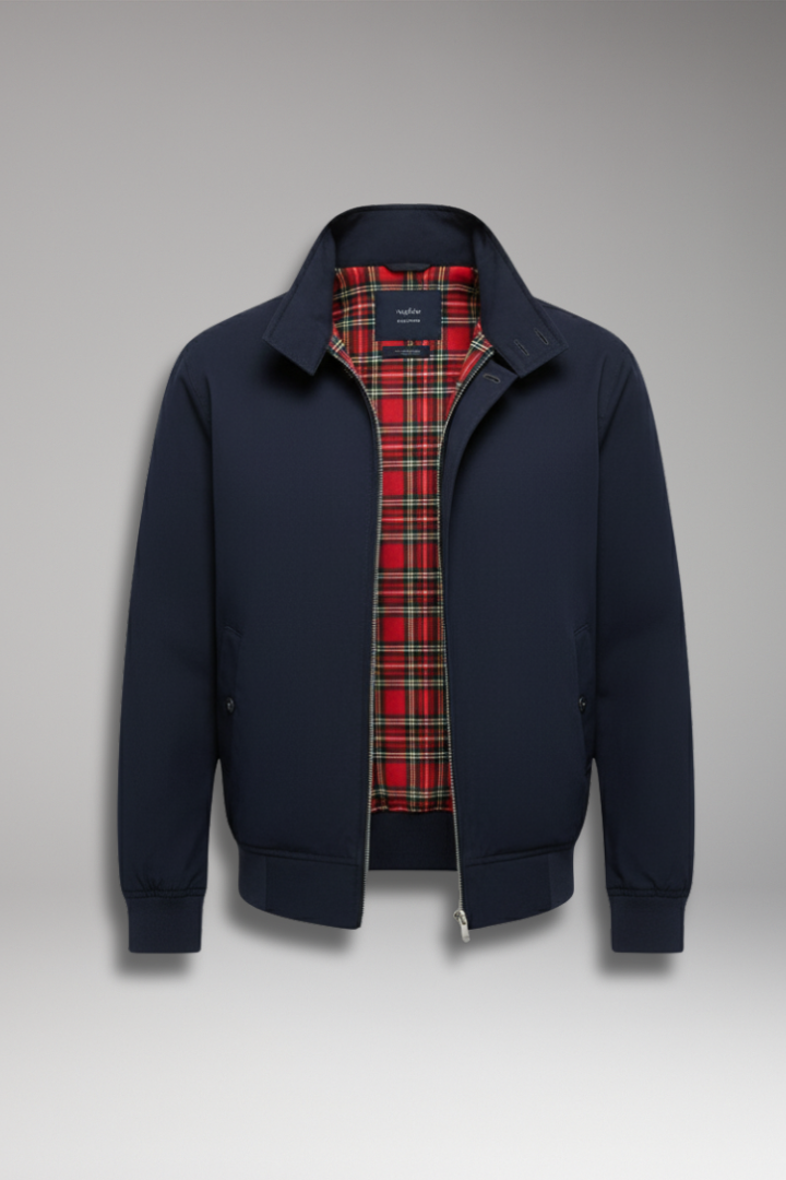 Men’s Harrington Jacket with Zip Closure and Checked Lining