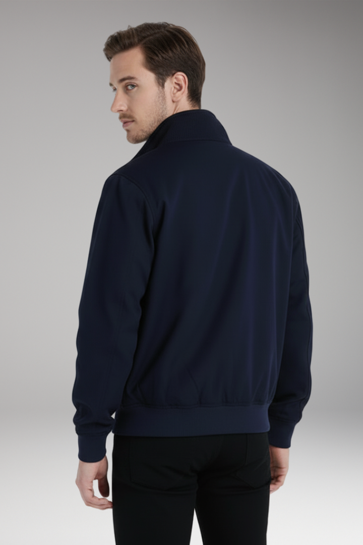 Men’s Harrington Jacket with Zip Closure and Checked Lining