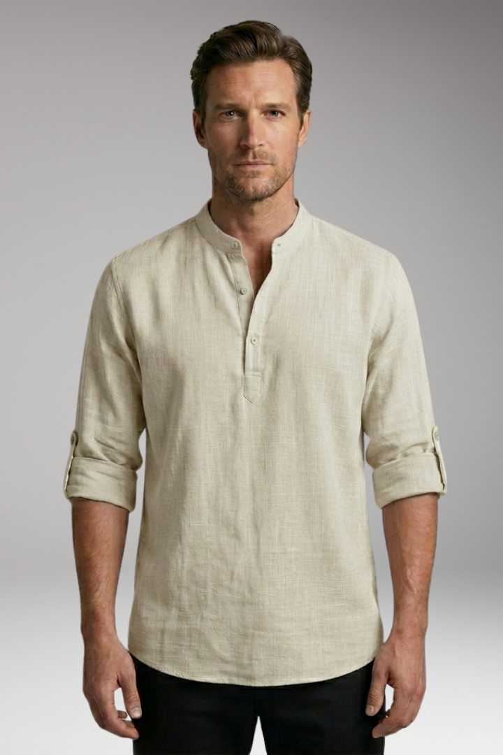 Men's Henley Shirt with Long Sleeves and Button Placket