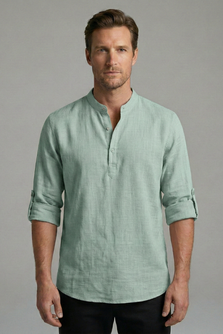 Men's Henley Shirt with Long Sleeves and Button Placket