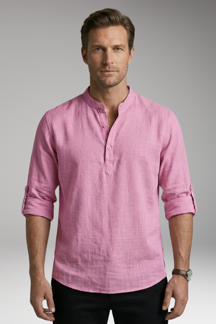 Men's Henley Shirt with Long Sleeves and Button Placket
