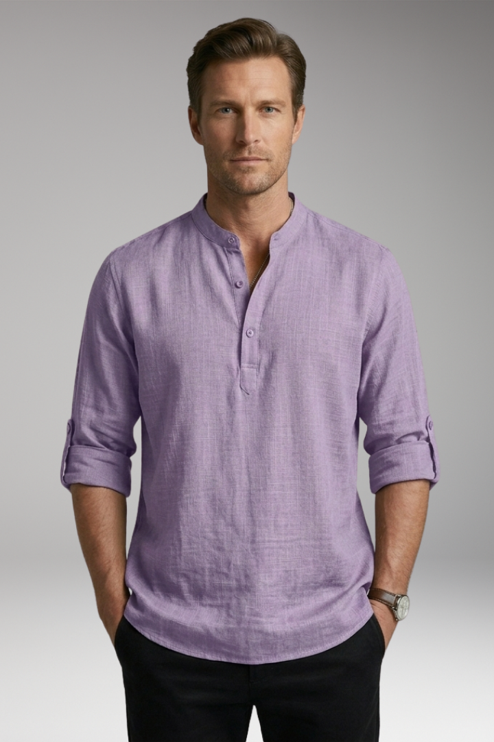 Men's Henley Shirt with Long Sleeves and Button Placket