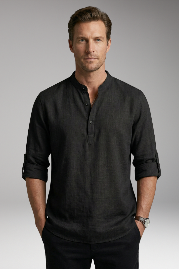 Men's Henley Shirt with Long Sleeves and Button Placket