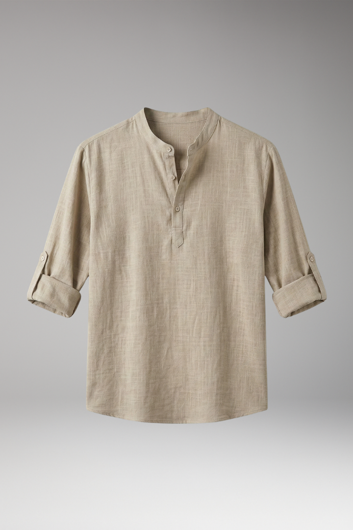 Men's Henley Shirt with Long Sleeves and Button Placket