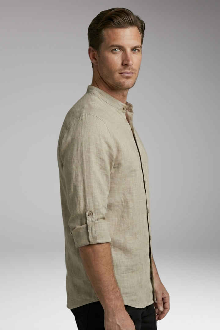 Men's Henley Shirt with Long Sleeves and Button Placket