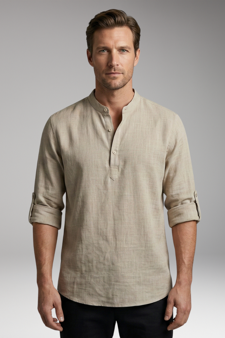 Men's Henley Shirt with Long Sleeves and Button Placket