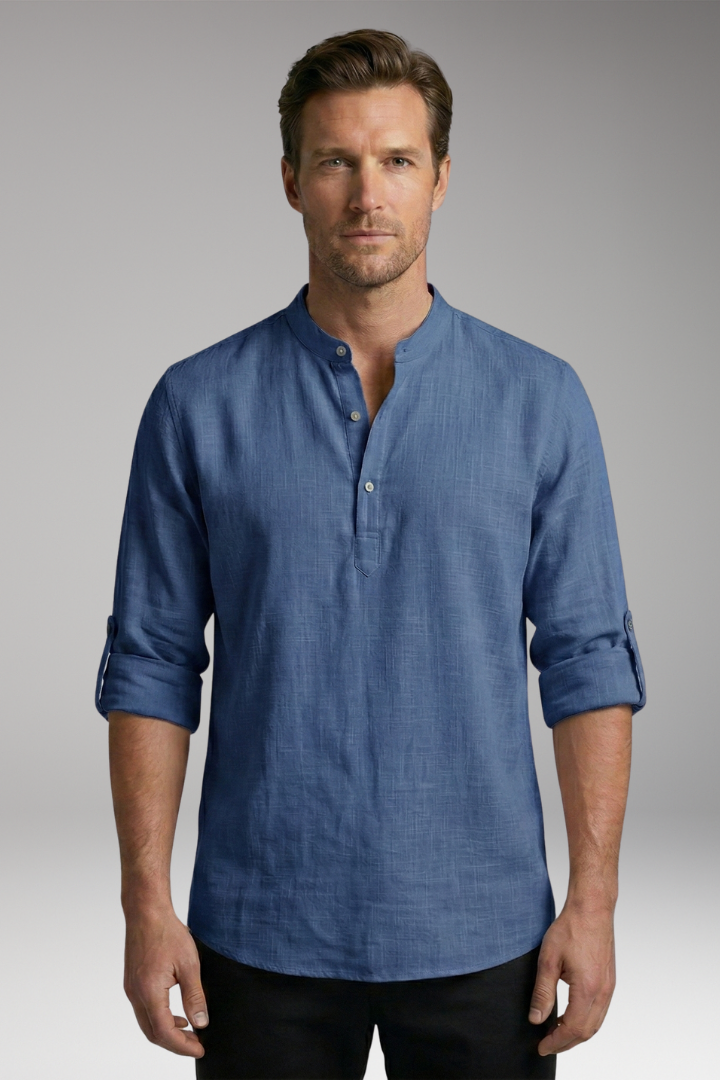 Men's Henley Shirt with Long Sleeves and Button Placket