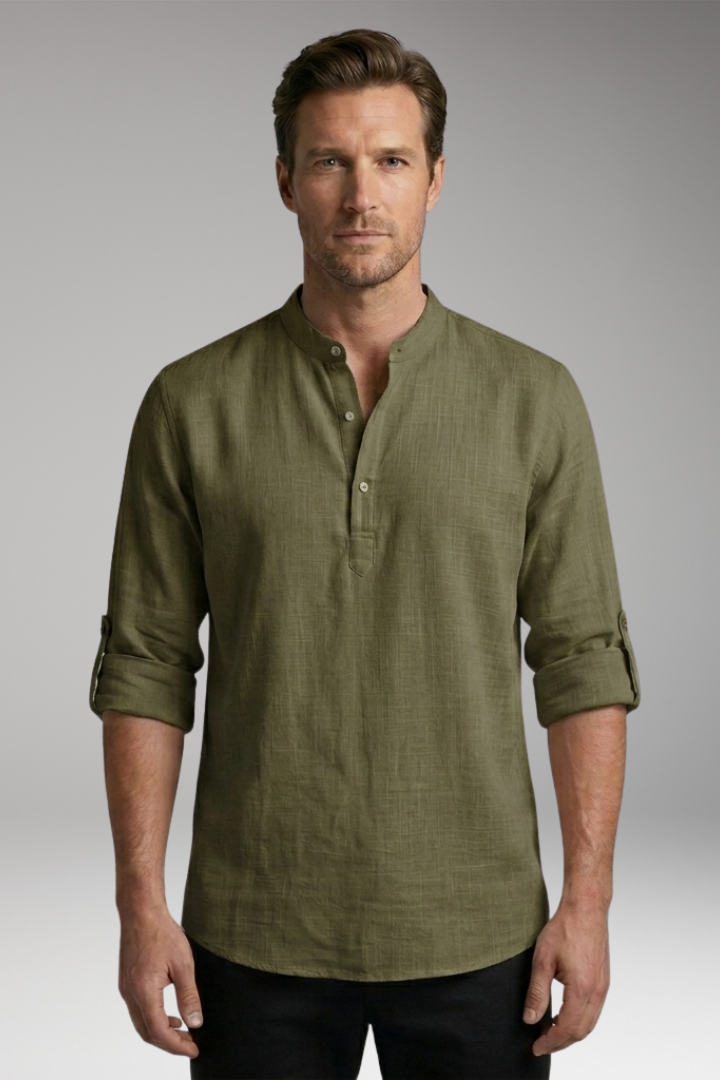 Men's Henley Shirt with Long Sleeves and Button Placket