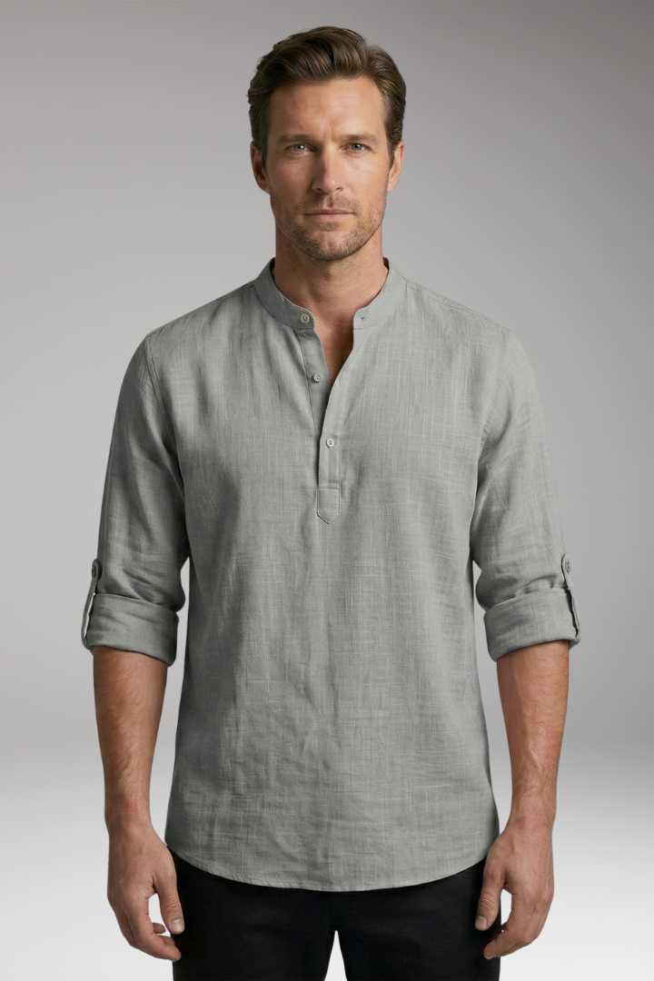 Men's Henley Shirt with Long Sleeves and Button Placket