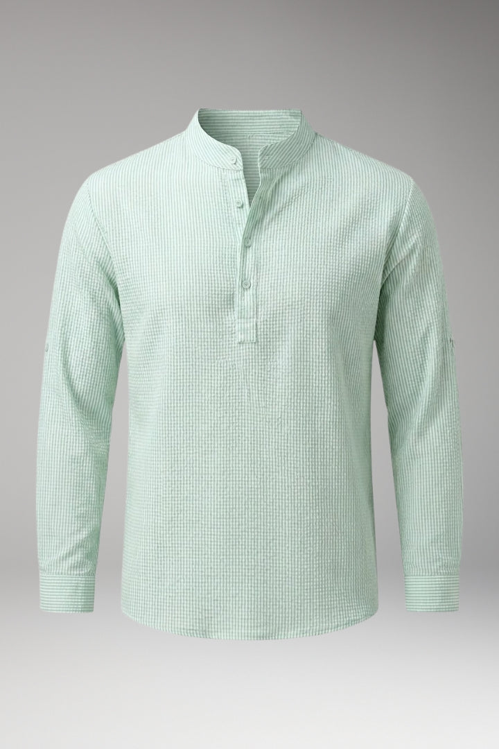Men's Henley Shirt with Stand-up Collar and Rollable Sleeves