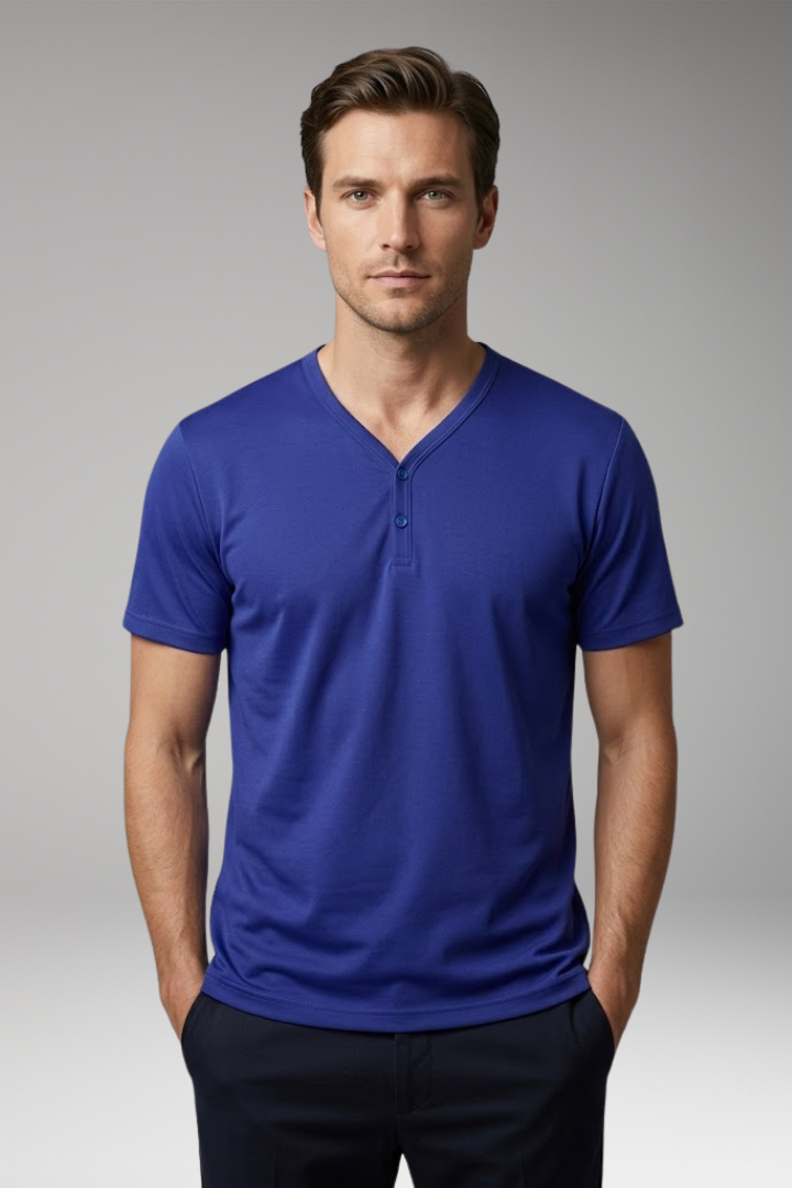 Men’s Henley T-Shirt with Buttoned V-Neck