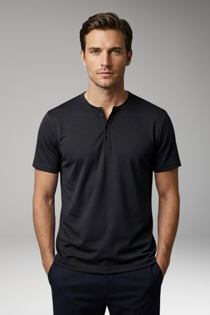 Men’s Henley T-Shirt with Buttoned V-Neck