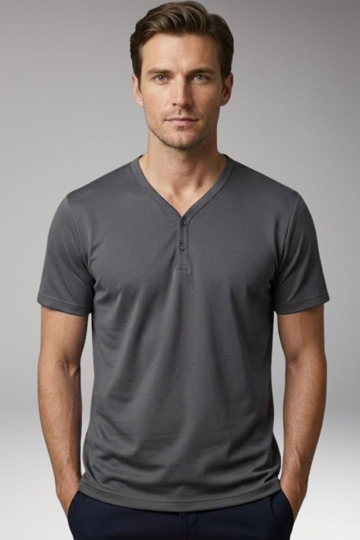Men’s Henley T-Shirt with Buttoned V-Neck