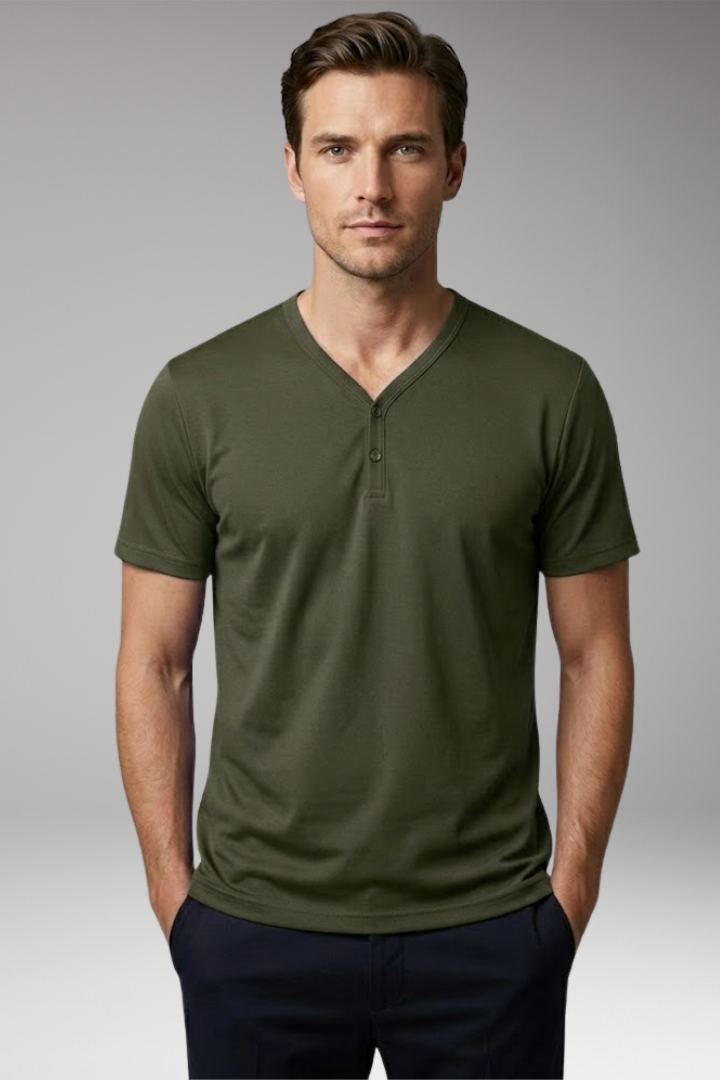 Men’s Henley T-Shirt with Buttoned V-Neck