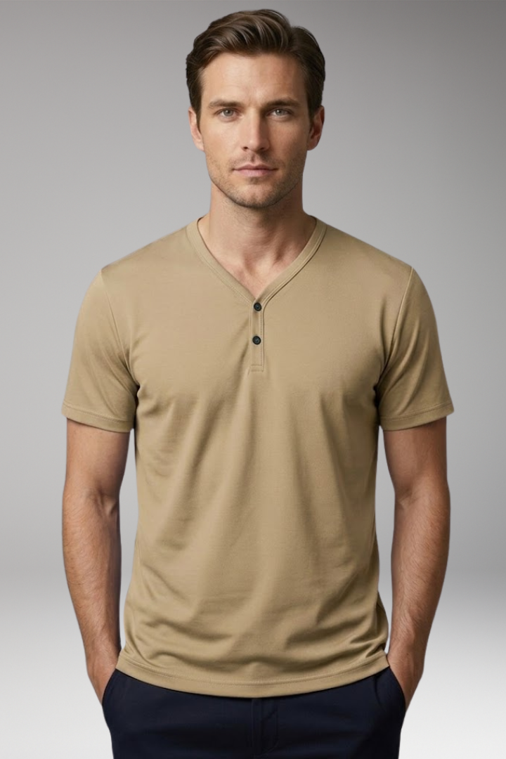 Men’s Henley T-Shirt with Buttoned V-Neck