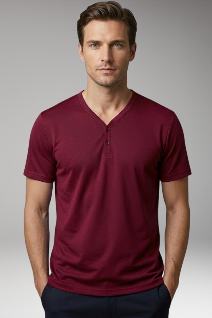 Men’s Henley T-Shirt with Buttoned V-Neck