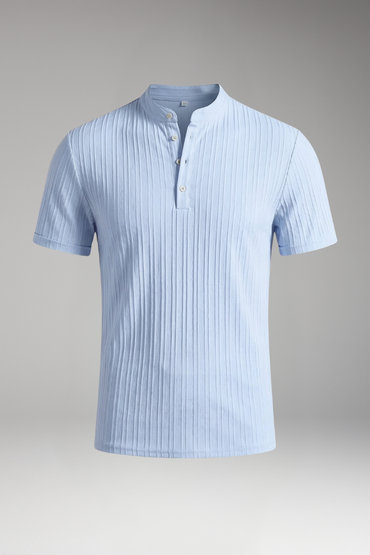 Men's Henley T-Shirt with Button Placket and Ribbed Surface