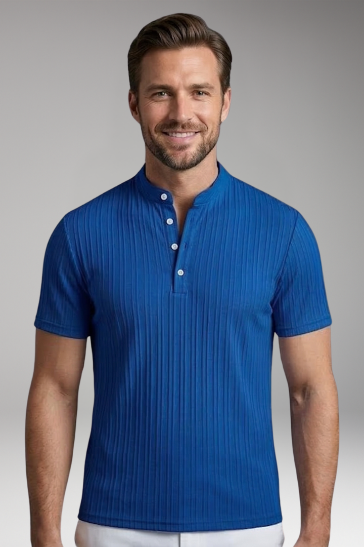 Men's Henley T-Shirt with Button Placket and Ribbed Surface