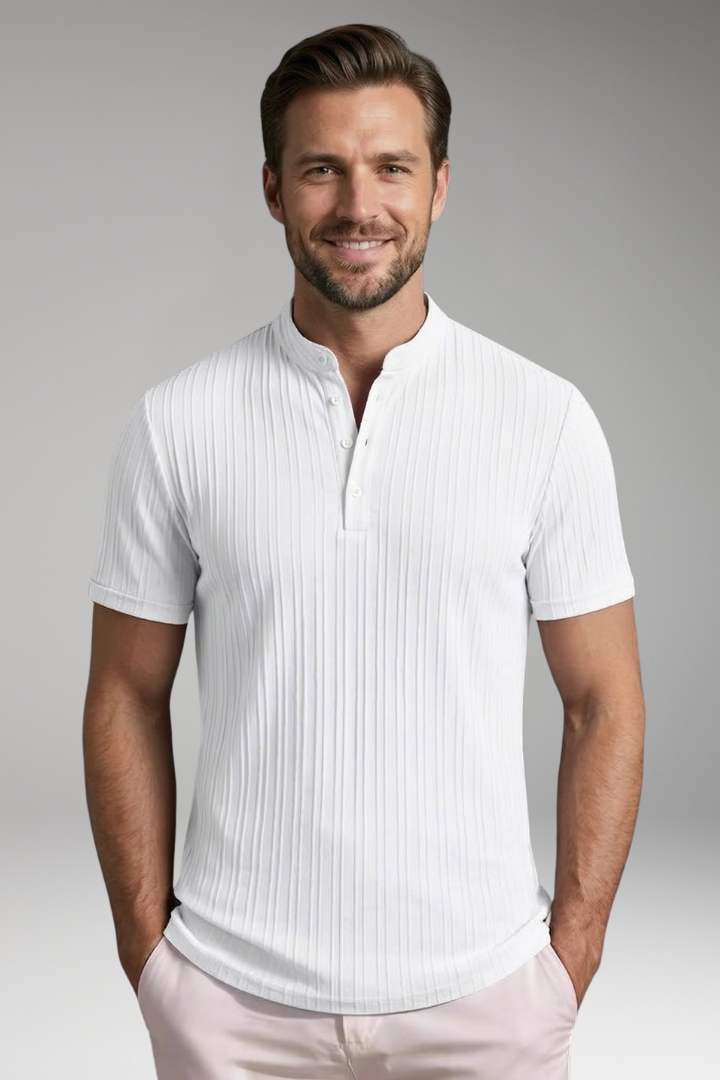 Men's Henley T-Shirt with Button Placket and Ribbed Surface