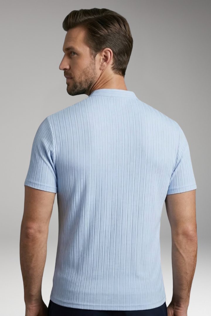 Men's Henley T-Shirt with Button Placket and Ribbed Surface