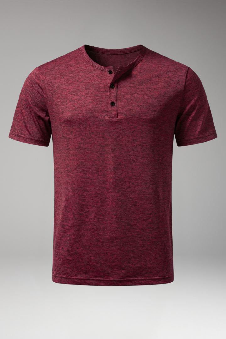 Men's Henley T-Shirt with Button Placket and Short Sleeves