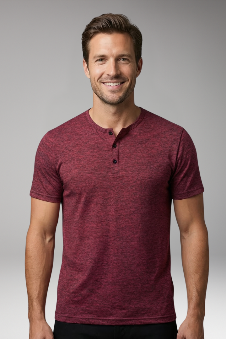 Men's Henley T-Shirt with Button Placket and Short Sleeves