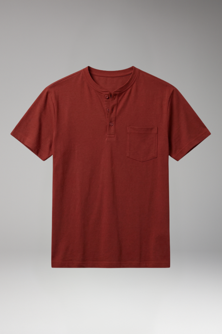 Men's T-Shirt with Henley Neck and Chest Pocket