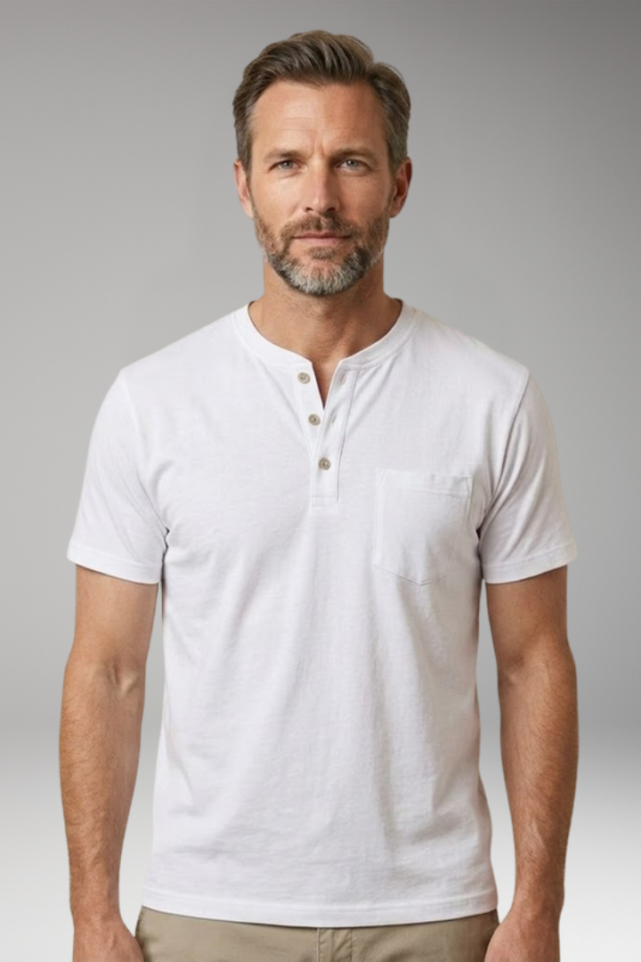 Men's T-Shirt with Henley Neck and Chest Pocket