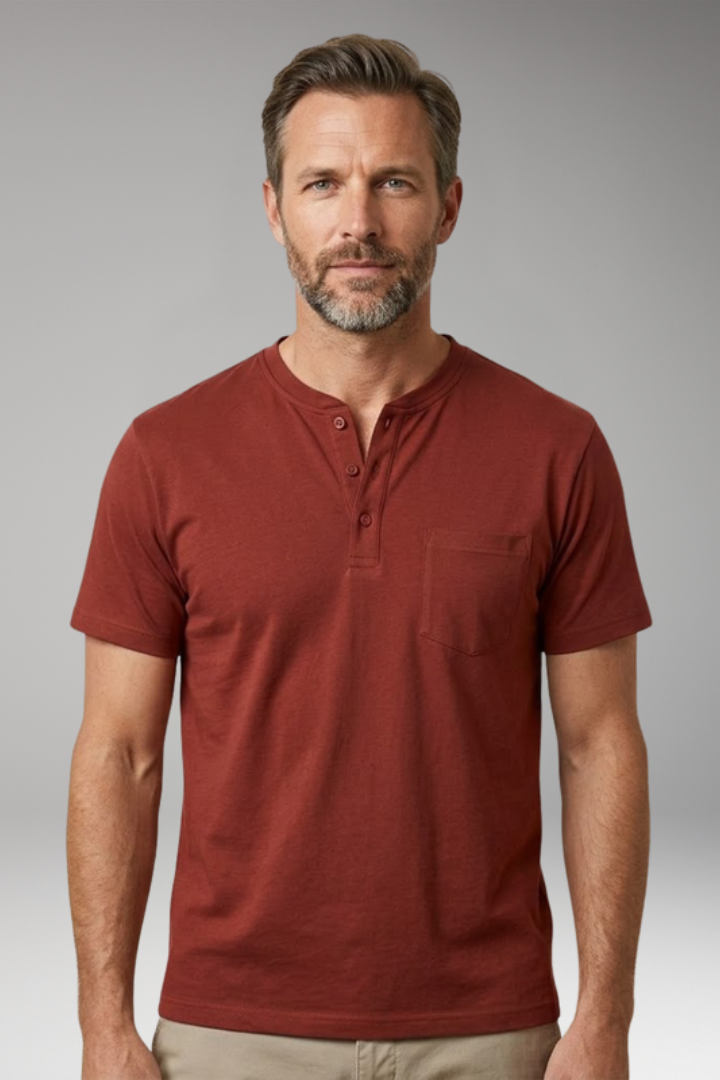 Men's T-Shirt with Henley Neck and Chest Pocket