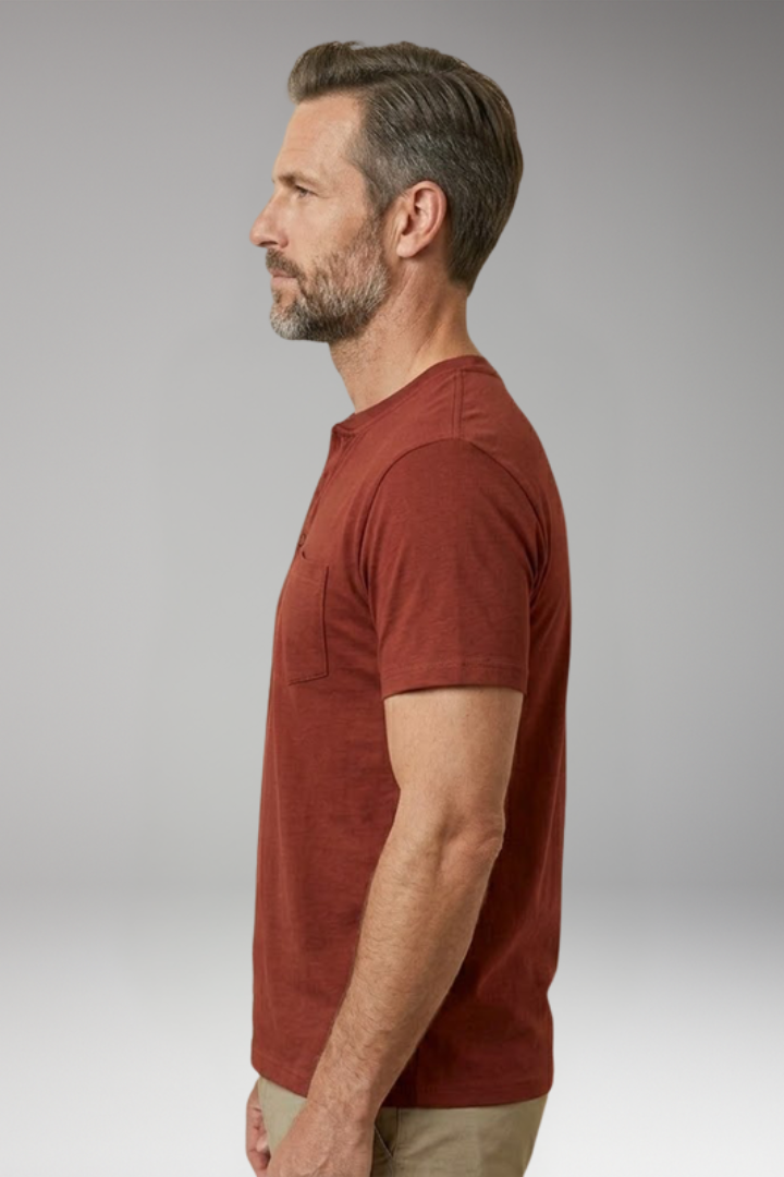 Men's T-Shirt with Henley Neck and Chest Pocket